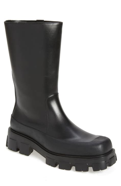 prada black three-buckle lug sole boots|Prada monolith leather.